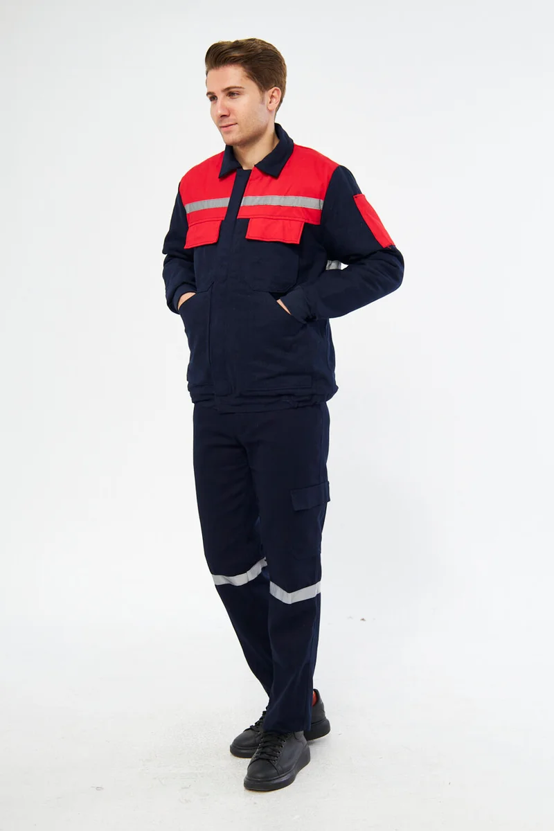 Mervem Work Suit 7/7 Gabardine 100% Cotton Reflective Navy Blue