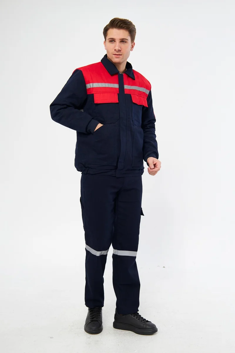 Mervem Work Suit 7/7 Gabardine 100% Cotton Reflective Navy Blue