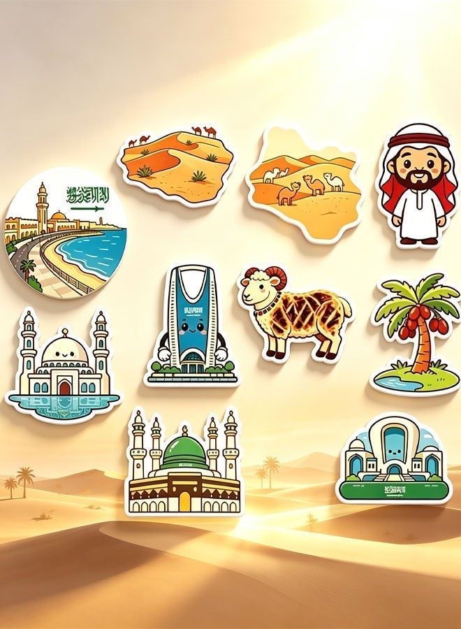 Ailily 10Pcs Saudi Arabia Style Fridge Magnet Set Kingdom Centre Tower and Al Rahma Floating Mosque Travel Tourist Souvenir Gift for Collectors - Image 1