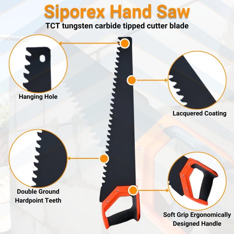 Veltrix - Carbide Tipped Teeth | AAC/Concrete Hand Saw | Cuts Siporex, Aerated Blocks, Bricks, Cement | TCT Blade with Ergonomic PVC Handle (24" - 600mm) - Image 3