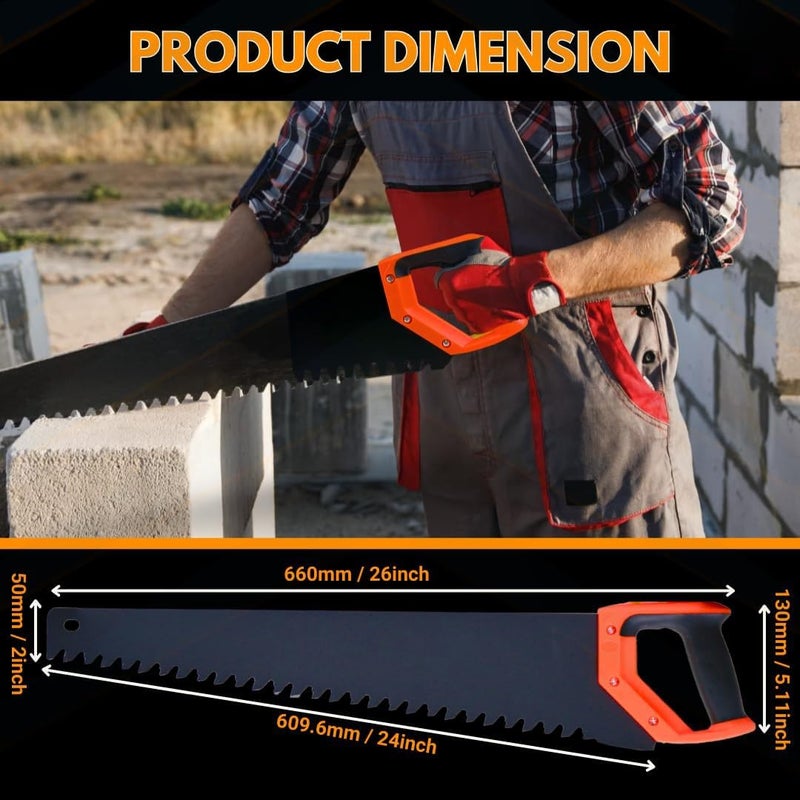 Veltrix - Carbide Tipped Teeth | AAC/Concrete Hand Saw | Cuts Siporex, Aerated Blocks, Bricks, Cement | TCT Blade with Ergonomic PVC Handle (24" - 600mm) - Image 2