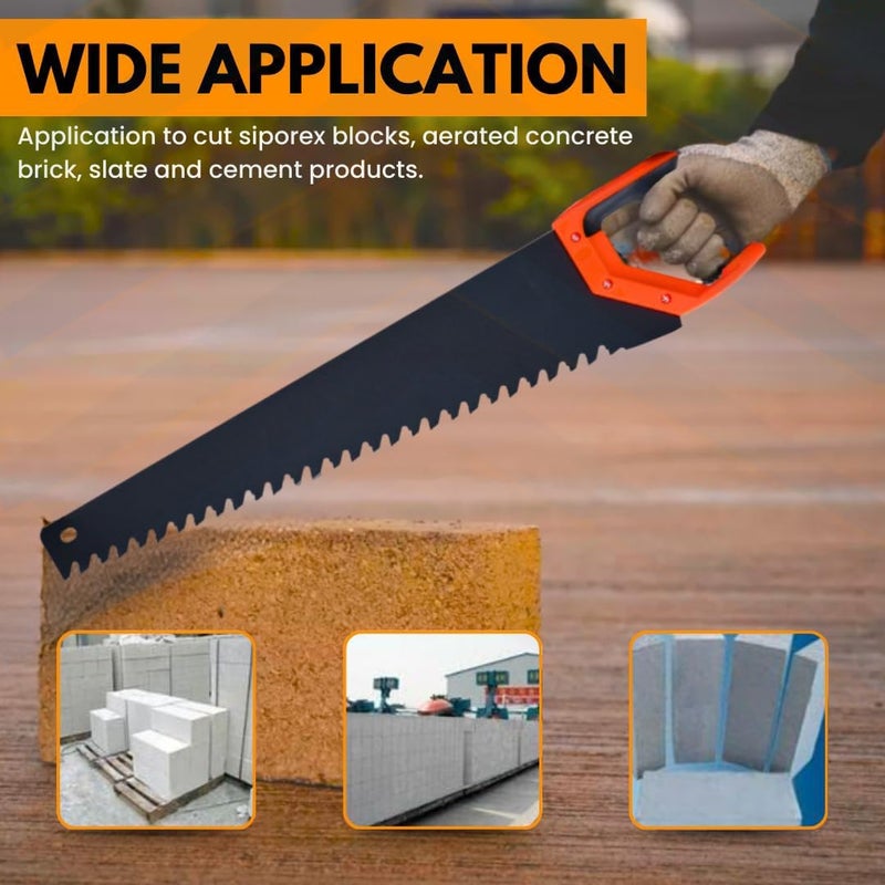 Veltrix - Carbide Tipped Teeth | AAC/Concrete Hand Saw | Cuts Siporex, Aerated Blocks, Bricks, Cement | TCT Blade with Ergonomic PVC Handle (24" - 600mm) - Image 4