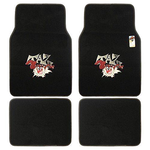 BDK Warner Bros Looney Tunes Tazmanian Devil Universal Fit Car Accessories 4pc Set Carpet Floor Mats - Front 26"x16.5", Rear 14"x16.5", No-Slip Grip Car Mats - Image 1