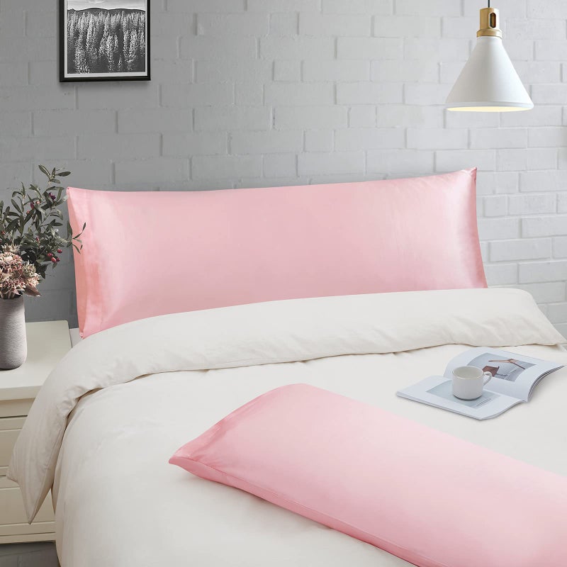 Ersmak Satin Body Pillow Cover Set of 2  20x54 Inches Blush Pink Ultra Soft Satin Body Pillow Case for Hair and Skin  Silky Slip Cooling Long Side Satin Body Pillow Pillowcase with Envelope Closure