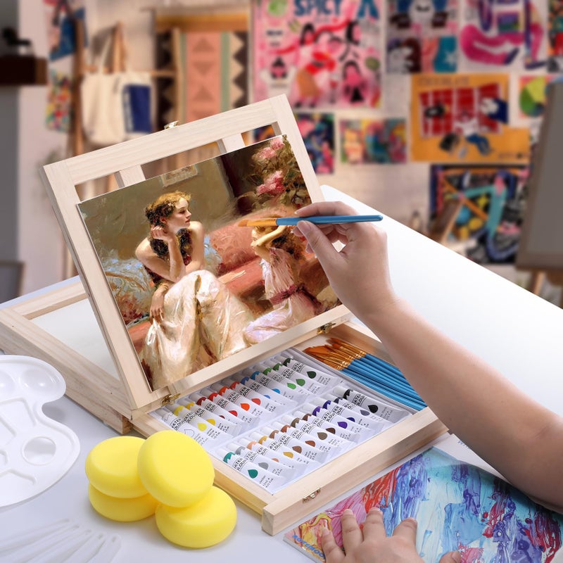 AOTEMOON 54 Pieces Watercolor Paint Set with Tabletop Easel, Complete Starter Painting Art Supplies with Watercolor Paints, Canvases, Sketch Pads, Brushes and Palette for Beginners Young Artists and Adults - Image 4