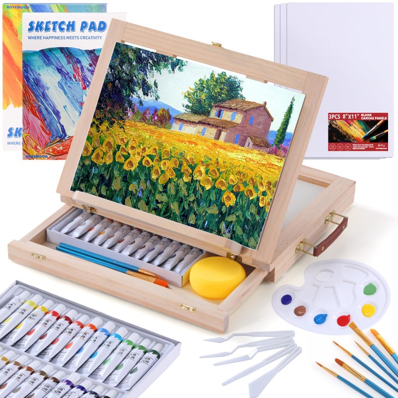 AOTEMOON 54 Pieces Watercolor Paint Set with Tabletop Easel, Complete Starter Painting Art Supplies with Watercolor Paints, Canvases, Sketch Pads, Brushes and Palette for Beginners Young Artists and Adults - Image 1