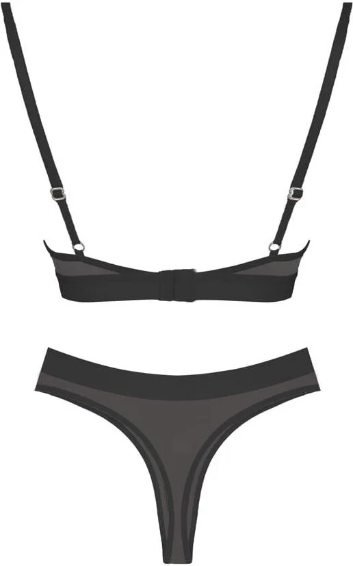 كوتن هيل Black Rubber Detailed Transparent Tulle Adjustable Strap Women's Bra Set