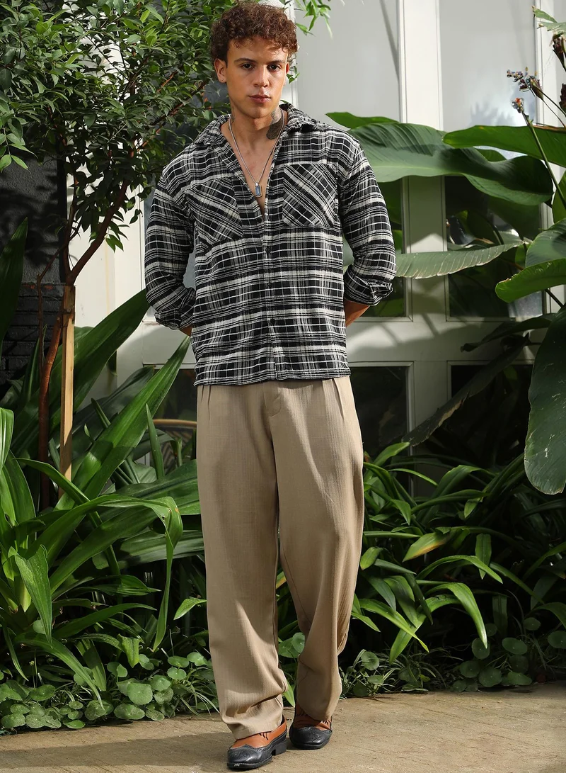 Campus Sutra Utility Tartan Plaid Oversized Shirt