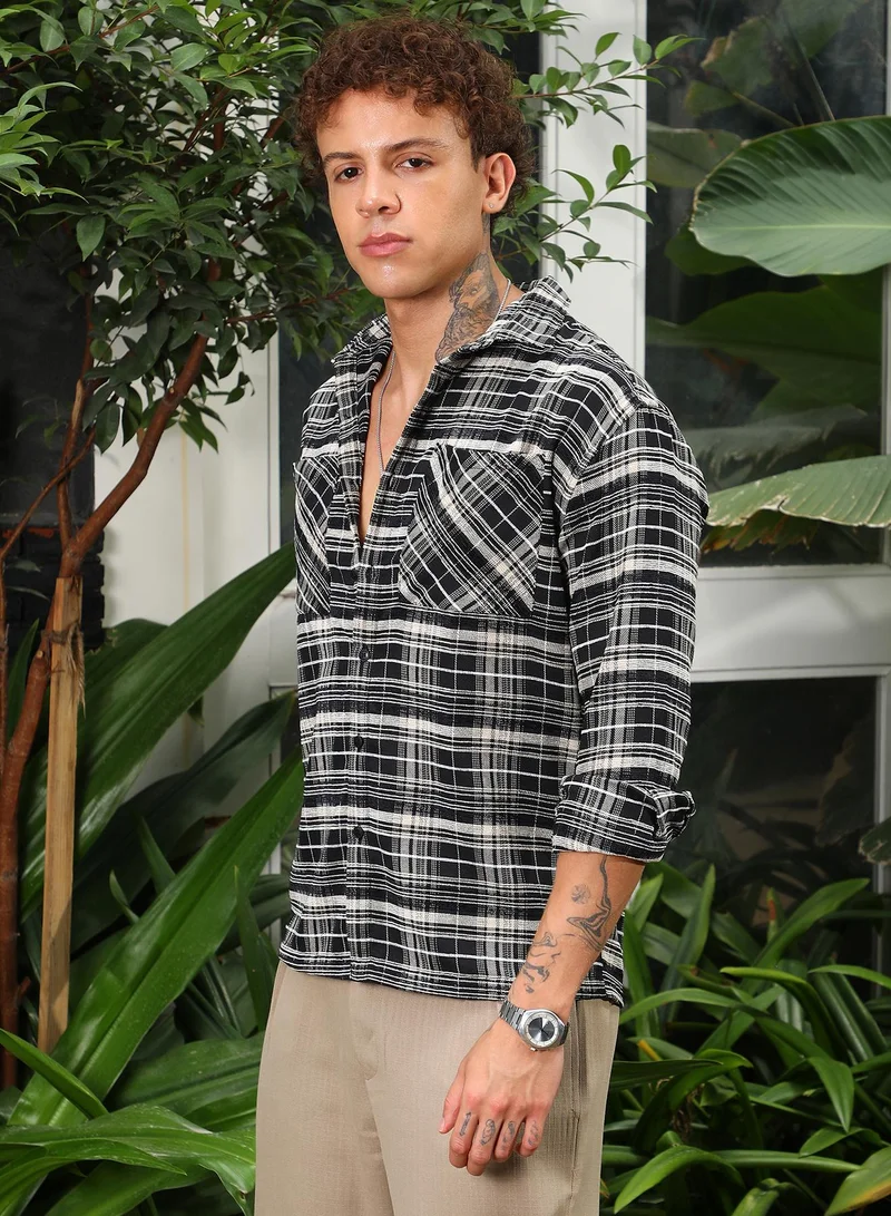 Campus Sutra Utility Tartan Plaid Oversized Shirt