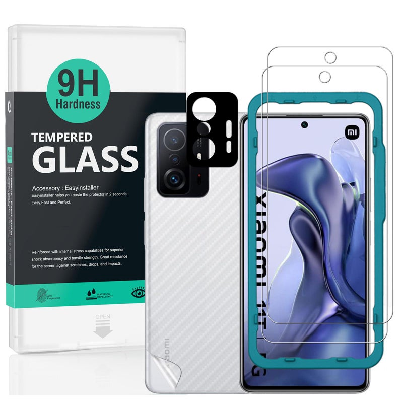 Ibywind Screen Protector For Xiaomi 11T11T Pro5Gwith 2Pcs Tempered Glass1Pc Camera Lens Protector1Pc Backing Carbon Fiber Film Fingerprint ReaderEasy to install - Image 2