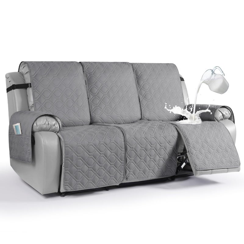 VANSOFY Waterproof Recliner Couch Covers Sofa Covers 1Piece Washable Reclining Sofa Cover NonSlip Furniture Protector with Elastic Straps Pocket for Dogs PetsLight Gray3 Seater