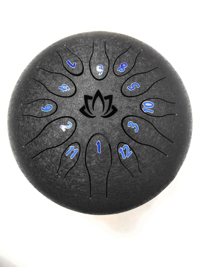 Classical 12-Inch Steel Tongue Drum - A Scale 12 Notes Percussion Instrument Hand Pan With Mallets and Carry Bags - Image 1