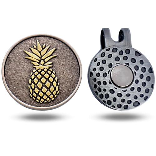 Full Metal Markers Pineapple Unique Magnetic Metal Golf Ball Marker Accessory with Hat Clip for Men and Women (1 Ball Marker + 1 Hat Clip) - Image 2