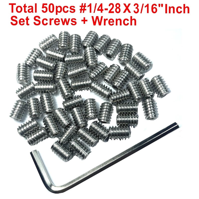 ZDingTech 50pcs Set Screws 1/4-28 x 3/16" inch 304 Stainless Steel Allen Head Hex Hexagon Socket Set Screws with 1/8" Allen Wrench,Set Grub Screws Hex Allen Head Socket Set Screws.(3/16" Length) - Image 2