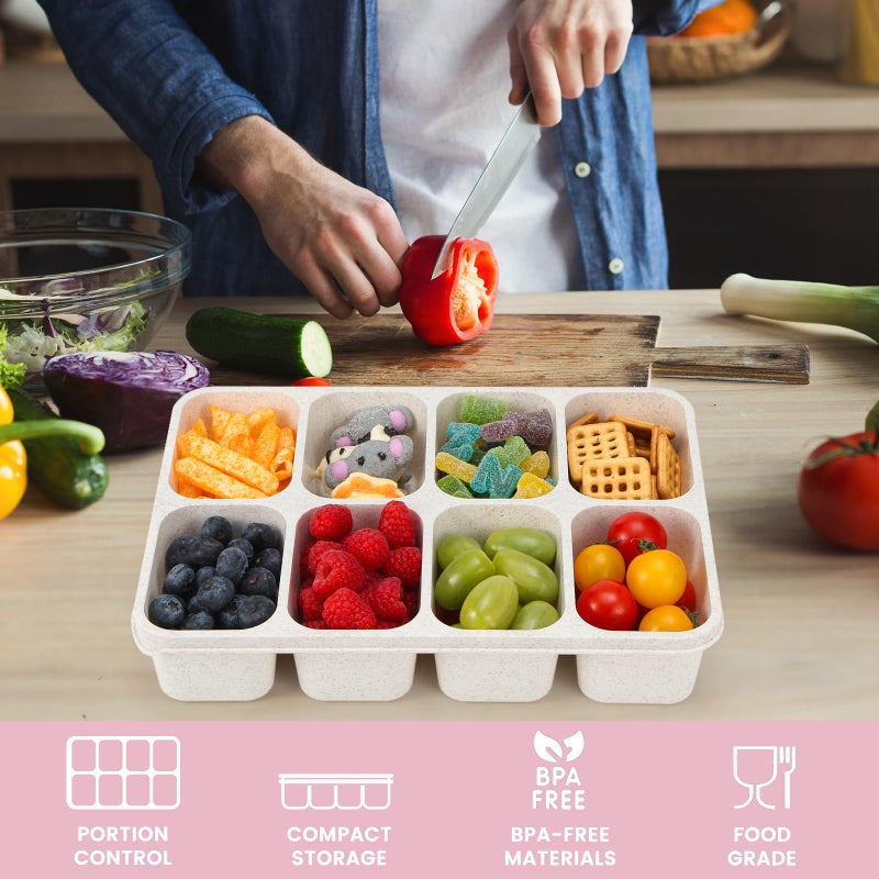 MaMix Snackle Box Container,Leak-Proof Snack Box 8 Compartment Divided Serving Tray with Lid, Dishwasher Safe Food Containers for Fruit Candy Snack Nuts Veggie Party (2 PACK) - Image 3