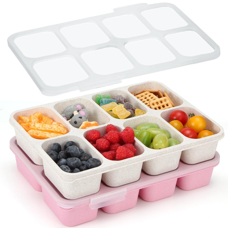MaMix Snackle Box Container,Leak-Proof Snack Box 8 Compartment Divided Serving Tray with Lid, Dishwasher Safe Food Containers for Fruit Candy Snack Nuts Veggie Party (2 PACK) - Image 1