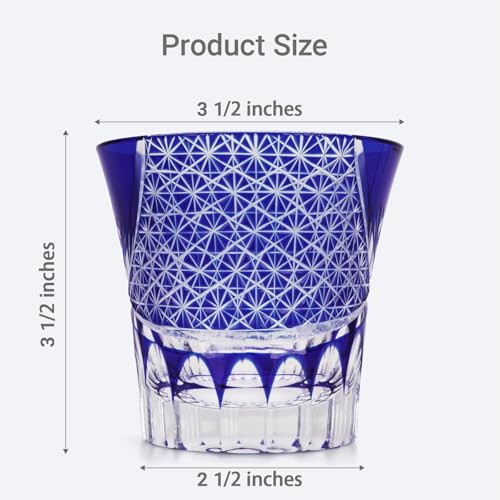 SANMENMO Edo Tokyo Kiriko Whiskey Glasses- Japanese Style Luxury Handcrafted High Transparency Crystal Royal Lucky Blue Pattern Crystal Cocktail Tumbler- Gift for Men, Scotch,Wine and Rum Lovers-1 Cup - Image 4