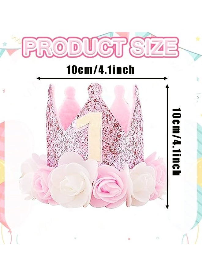 1st Birthday Crown Hat for Baby Girl - First Birthday Decorations Party With Rose Flower - Image 2