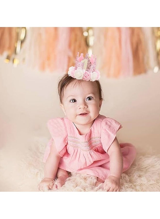 1st Birthday Crown Hat for Baby Girl - First Birthday Decorations Party With Rose Flower - Image 3
