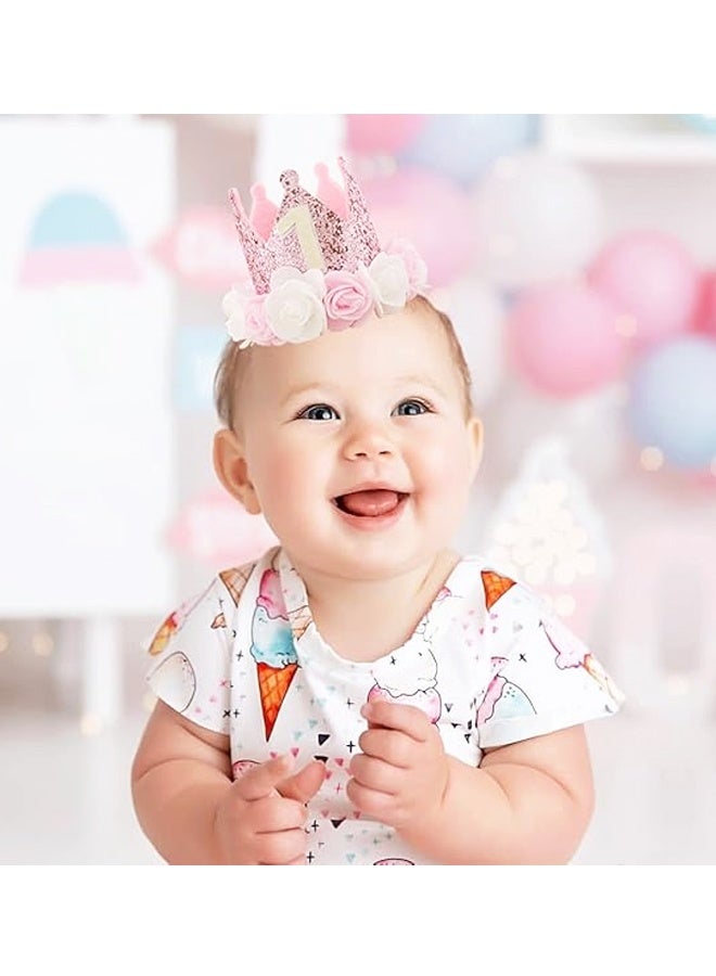 1st Birthday Crown Hat for Baby Girl - First Birthday Decorations Party With Rose Flower - Image 4