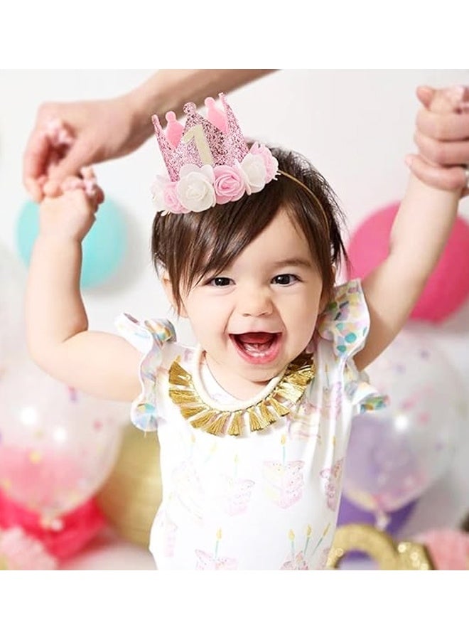 1st Birthday Crown Hat for Baby Girl - First Birthday Decorations Party With Rose Flower - Image 5