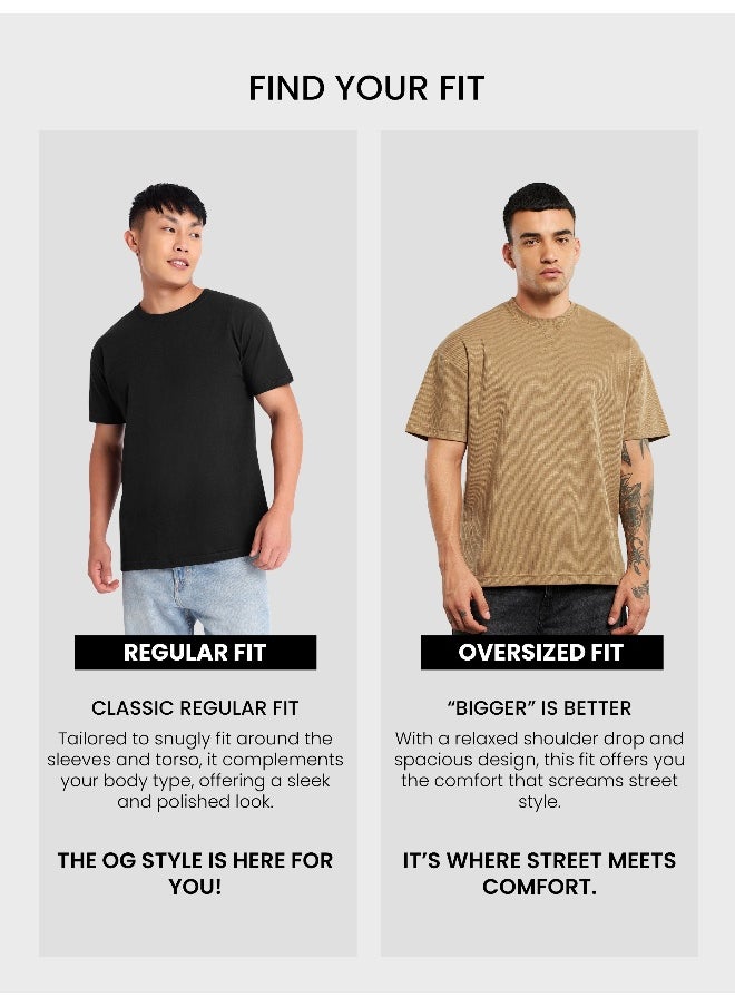 Sand Brown Ribbed Texture Oversized T-Shirt