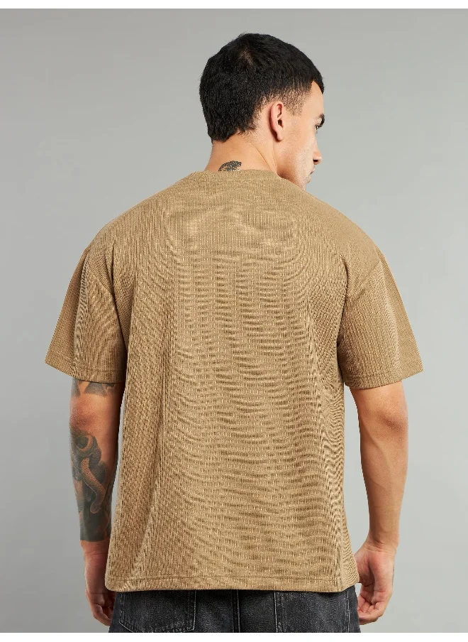 بيونغ Sand Brown Ribbed Texture Oversized T-Shirt