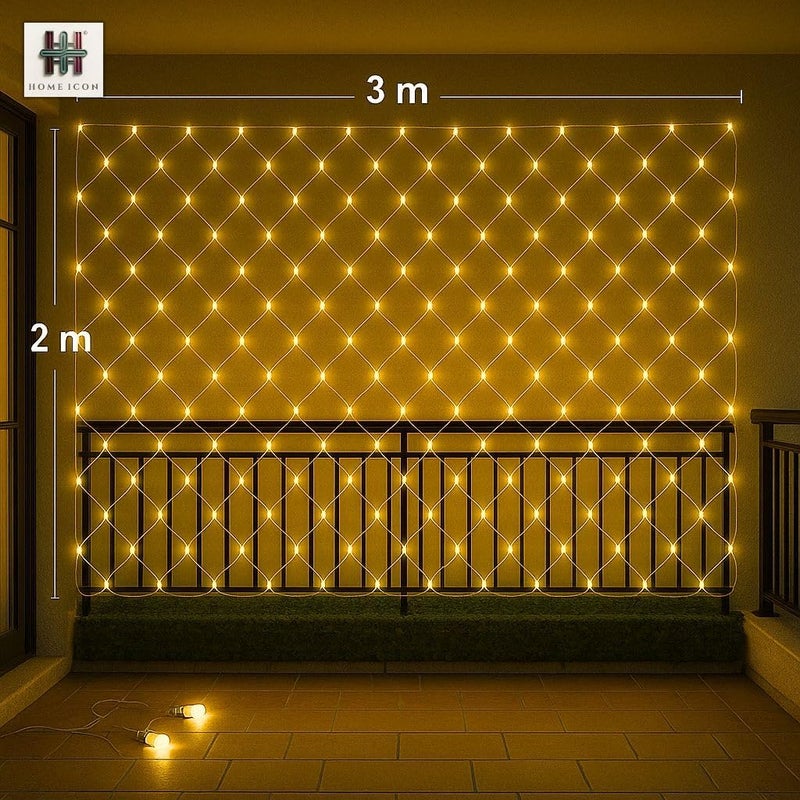 Home Icon أضواء شبكية خارجية من HOME ICON – 3م × 2م، 204 لمبة LED مقاومة للماء زينة إضاءة - Image 3