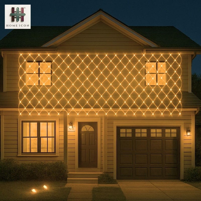 Home Icon أضواء شبكية خارجية من HOME ICON – 3م × 2م، 204 لمبة LED مقاومة للماء زينة إضاءة - Image 5