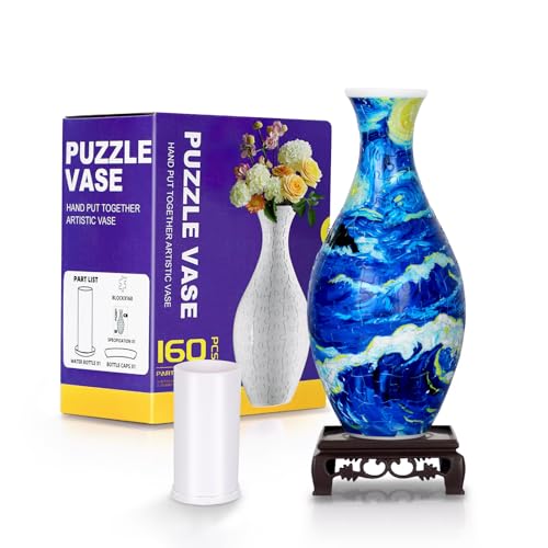 BELEEV 3D Puzzle Vase for Adults 160 Pieces DIY Plastic Flower Vase Compatible with Block Flowers Unique Home Office Decor Housewarming and Birthday Gift for Flower Arrangements Starry Ocean - Image 1