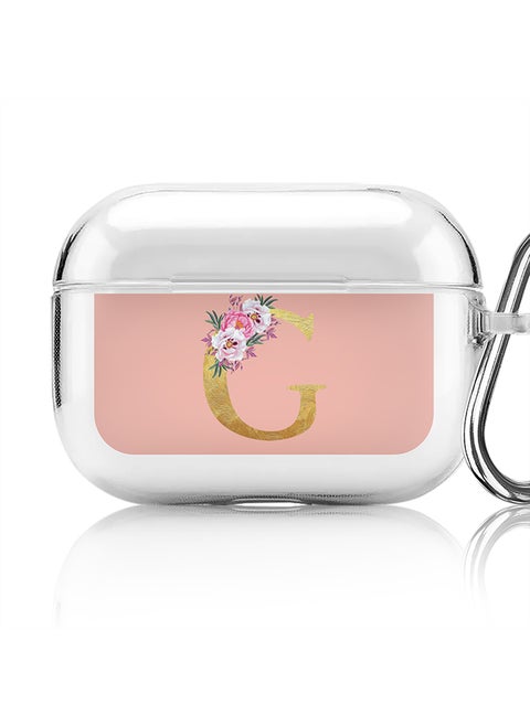 Classic Clear printed Case for Apple AirPods Pro 2nd Generation Thin Transparent Cover - Custom Monogram Initial Letter Floral Pattern Alphabet - G (Rose Pink )