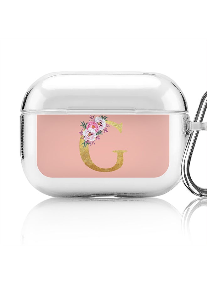 Classic Clear printed Case for Apple AirPods Pro 2nd Generation Thin Transparent Cover - Custom Monogram Initial Letter Floral Pattern Alphabet - G (Rose Pink )