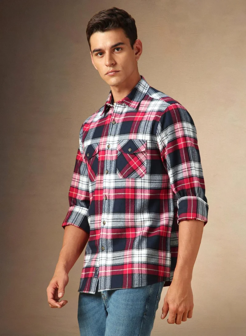 دينيس لينغو قميص كاروهات قطن 1% رجالي كحلي