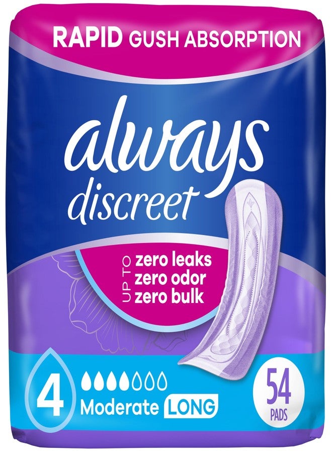 Always Discreet Adult Incontinence Pads for Women, Drier vs Poise, 4 Drop Long Length, Moderate Absorbency, Pads for Bladder Control Management, Bladder Leaks, & Postpartum Pads, 54ct - Image 1