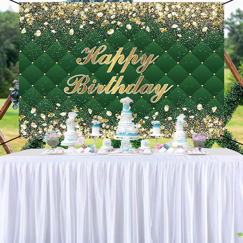 Renaiss 6x36ft Happy Birthday Banner Gold Diamonds Green Party Decoration Supplies Royal Green Happy Birthday Wallpaper Background For Men Women 30th 40th 50th 60th 70th 80th Bday Yard Sign - Image 4
