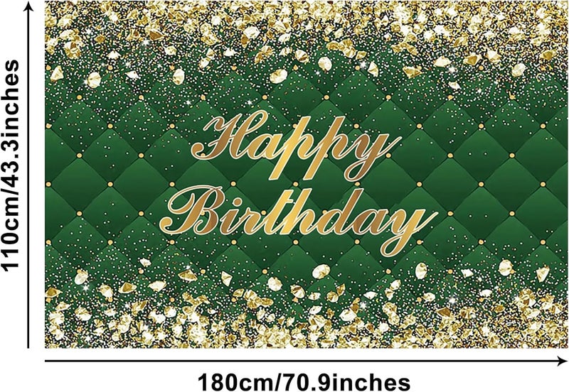 Renaiss 6x36ft Happy Birthday Banner Gold Diamonds Green Party Decoration Supplies Royal Green Happy Birthday Wallpaper Background For Men Women 30th 40th 50th 60th 70th 80th Bday Yard Sign - Image 5