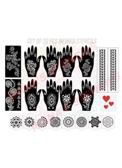 ivana's Set Of 20 Pcs Combo Pack, Reusable Mehandi Design Sticker Stencils For Both Hand | Henna Stencil For Hands | Quick And Easy To Use, For Girls, Women, Kids & Teen, D-2151  - Image 1