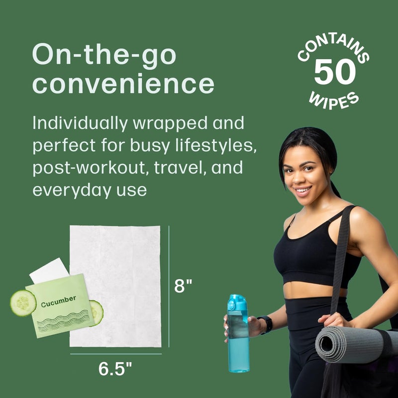 Dew Well Deodorant Wipes - Individually Wrapped Travel Wipes - On-the-Go Travel Toiletries - Natural Deodorant Formula - 50 Count, Pack of 1, Cucumber - Image 5