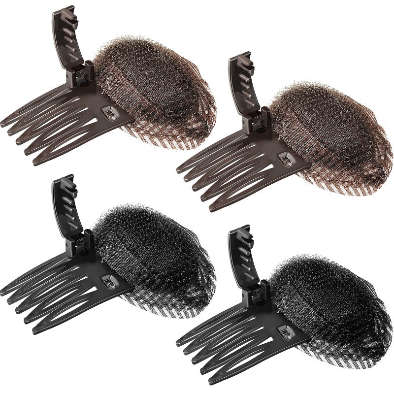 Waydress 4 Pcs Invisible Fluffy Hair Clip Puff Hair Head Cushion Sponge Filler with Clip Hairs Bumps Volume Quick Insert Increase Bun Base Comb Fluffy Hairstyle Tool for Women(Brown, Black) - Image 1