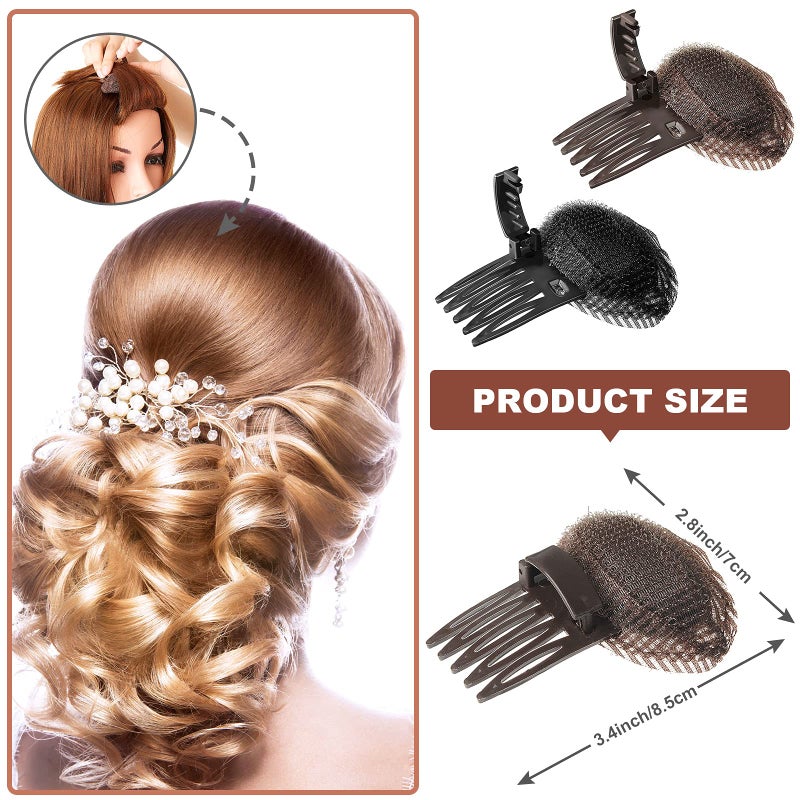 Waydress 4 Pcs Invisible Fluffy Hair Clip Puff Hair Head Cushion Sponge Filler with Clip Hairs Bumps Volume Quick Insert Increase Bun Base Comb Fluffy Hairstyle Tool for Women(Brown, Black) - Image 2