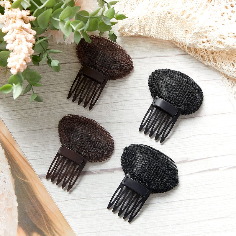 Waydress 4 Pcs Invisible Fluffy Hair Clip Puff Hair Head Cushion Sponge Filler with Clip Hairs Bumps Volume Quick Insert Increase Bun Base Comb Fluffy Hairstyle Tool for Women(Brown, Black) - Image 4