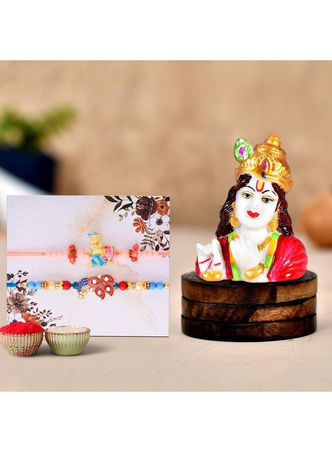 أسينشين مجموعة هدايا راخي من Ascension Rakhi مع Krishna Idol للهدايا هدية Rakshabandhan للأخ وBhabhi Krishna مع مجموعة من 2 هدايا Rakhis Rakhi لمجموعة هدايا Bhaiya Bhabhi - Image 1