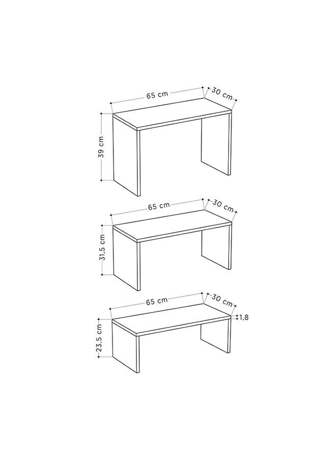 Mourah Home Kanta Modern Coffee Table Nesting Table 3 Pieces Centre Table For Living Room Office Industrial Sofa Table| For Small Spaces Living Room Bedroom|39X65X30Cm |Oak  White  - Image 3