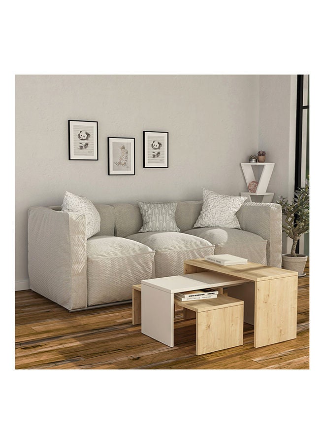 Mourah Home Kanta Modern Coffee Table Nesting Table 3 Pieces Centre Table For Living Room Office Industrial Sofa Table| For Small Spaces Living Room Bedroom|39X65X30Cm |Oak  White  - Image 1