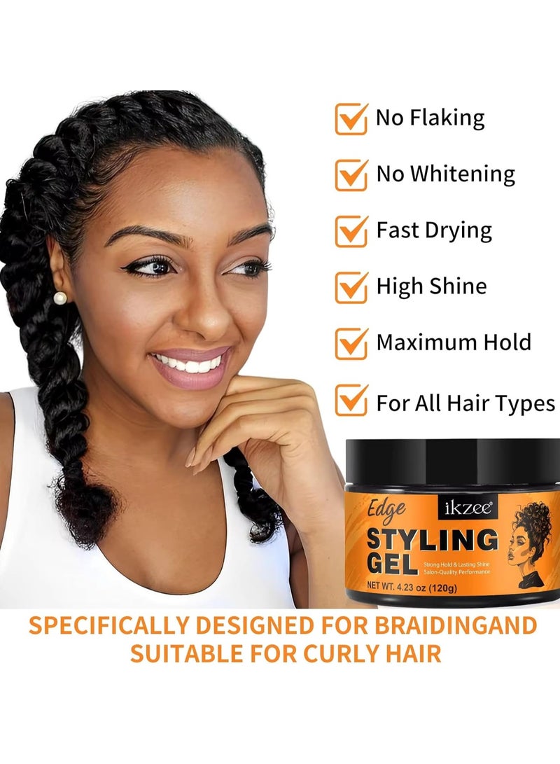 120g Edge Styling Gel Hair Edge Control gel with Honey Extract Anti Frizz Anti Flyaway Non Greasy Edge Style Gel Cream Strong Hold Lasting Shine and Moisturize Hair Wax Natural Hair Gel