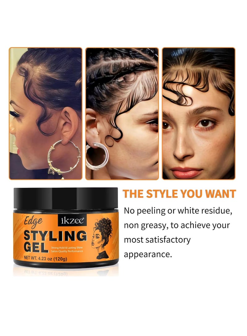 120g Edge Styling Gel Hair Edge Control gel with Honey Extract Anti Frizz Anti Flyaway Non Greasy Edge Style Gel Cream Strong Hold Lasting Shine and Moisturize Hair Wax Natural Hair Gel