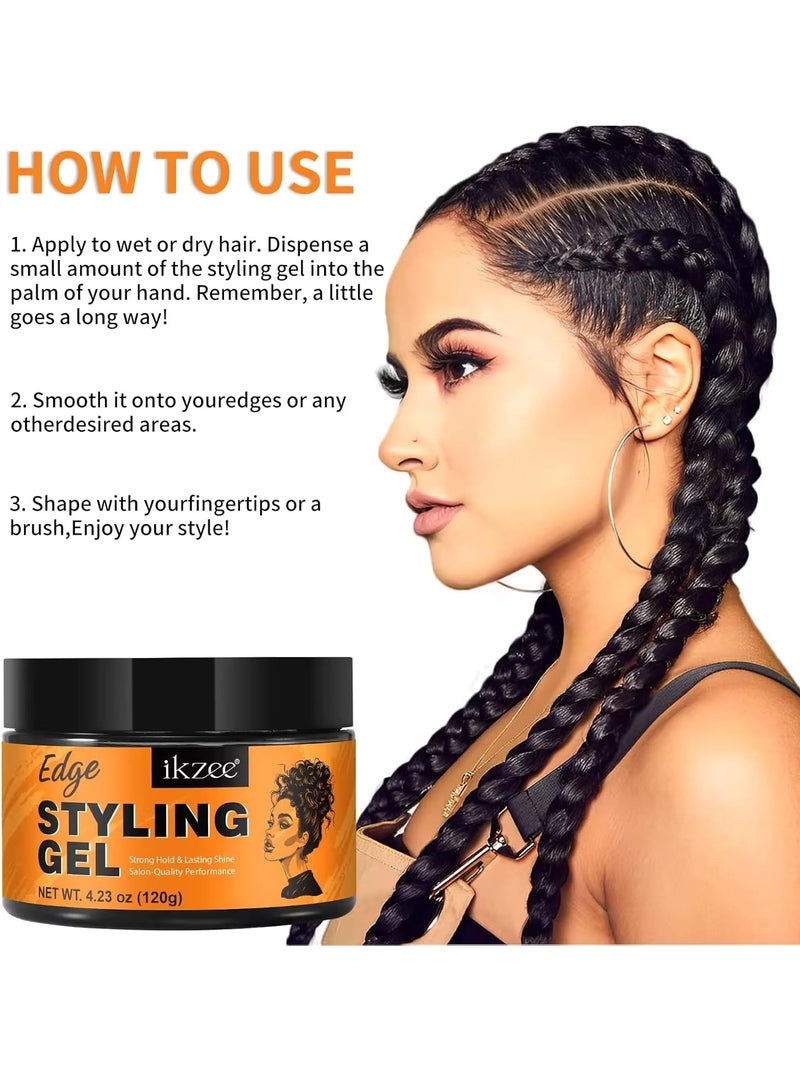 120g Edge Styling Gel Hair Edge Control gel with Honey Extract Anti Frizz Anti Flyaway Non Greasy Edge Style Gel Cream Strong Hold Lasting Shine and Moisturize Hair Wax Natural Hair Gel