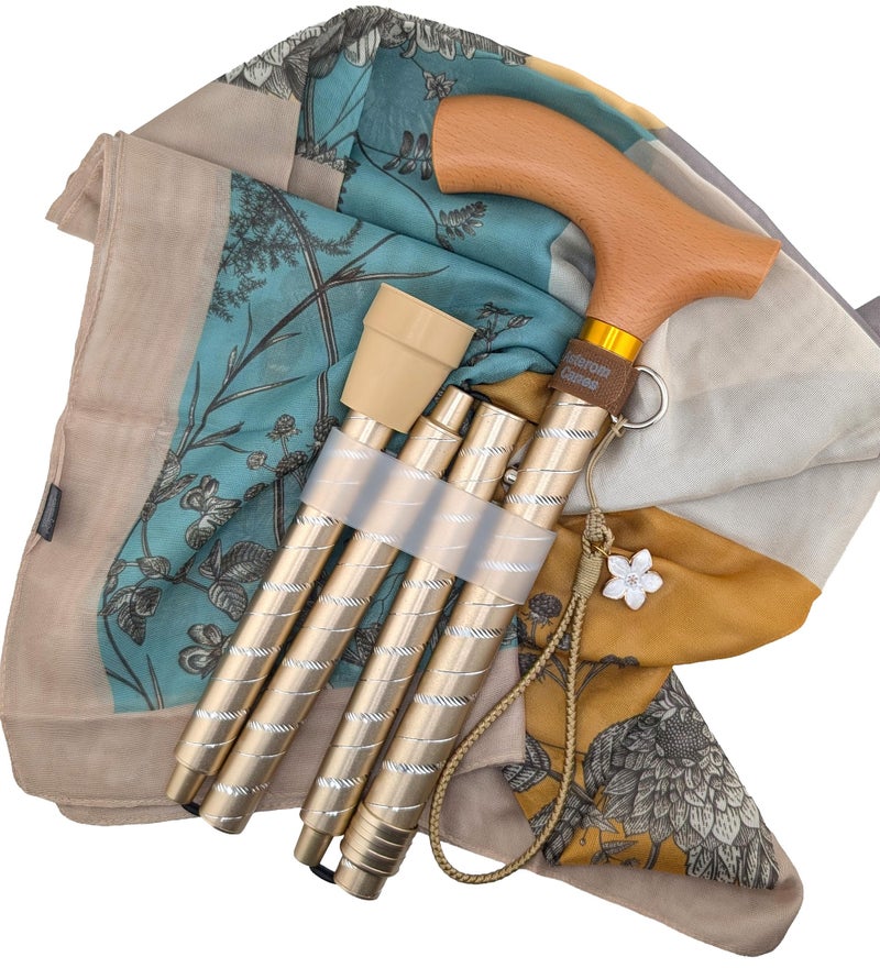 Asterom Folding Cane for Women - Stylish, Adjustable, Engraved, Aluminum - Cool Canes for Women - Fashionable Walking Canes (Golden) - Image 1