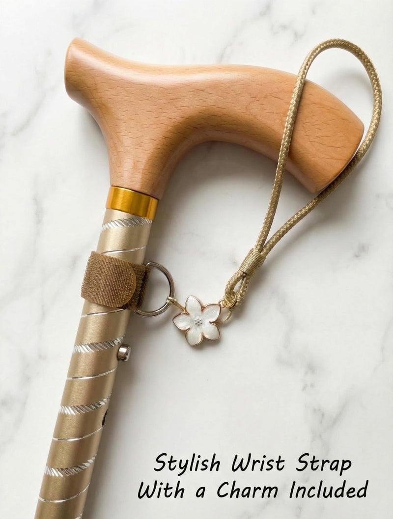 Asterom Folding Cane for Women - Stylish, Adjustable, Engraved, Aluminum - Cool Canes for Women - Fashionable Walking Canes (Golden) - Image 2