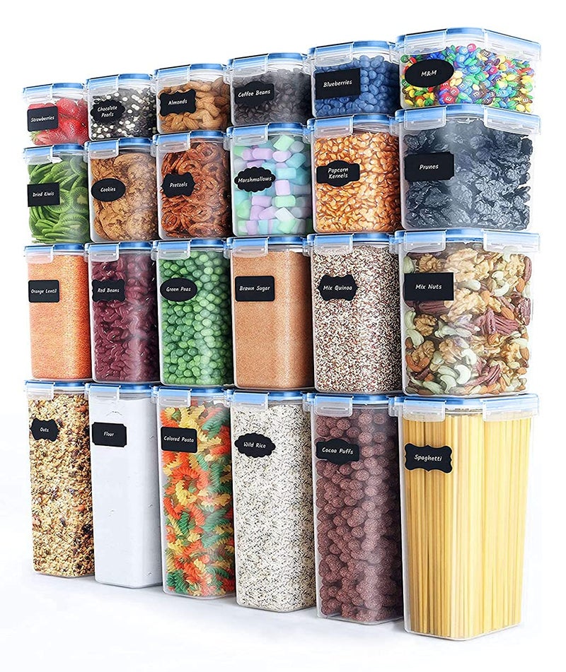 SQINELLI Airtight Container for Kitchen Storage Set Lock Fresh Sqaure Plastic Fridge Container and Jars 500mlx6 1000mlx6 1500x6 2100x6 Food grade and BPA free with Lock Seal Lid Clear 24 - Image 1